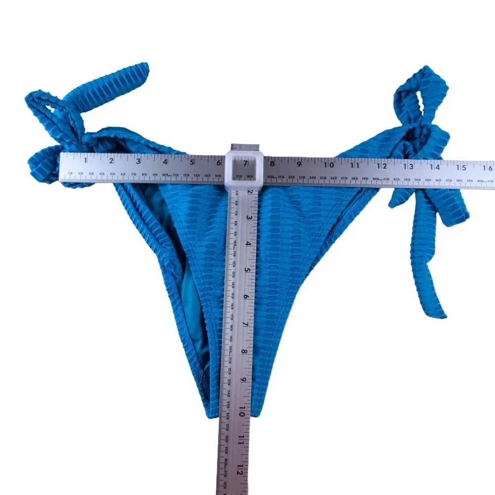 Fashion Nova Elisa Ruffle Textured Tie Front 2 Piece Bikini Blue Large‎ Nwt